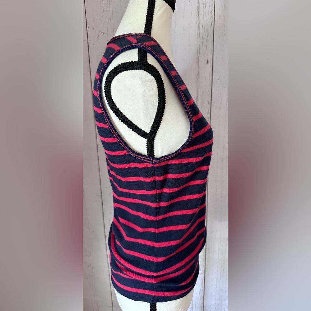 J. Crew Blue- Red Striped Sleeveless Women’s Knit Top Size M - Picture 4 of 9